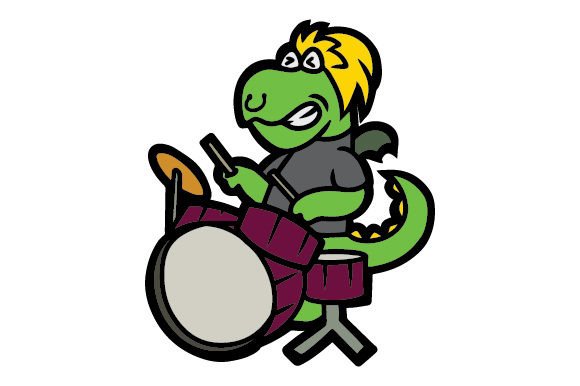 Download Rockstar Dragon Playing Drums, Cartoon - Premium Resources