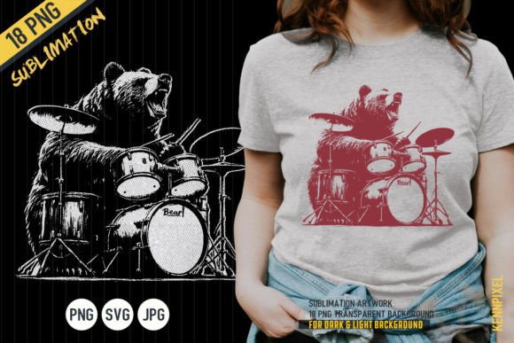 Download Bear Playing Drums Rock Shirt SVG - Playing drums Collection