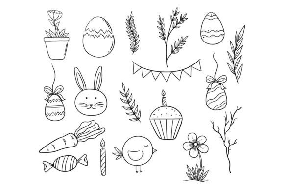 Download Cute Doodle Easter Elements or Icons - Easter elements Collection